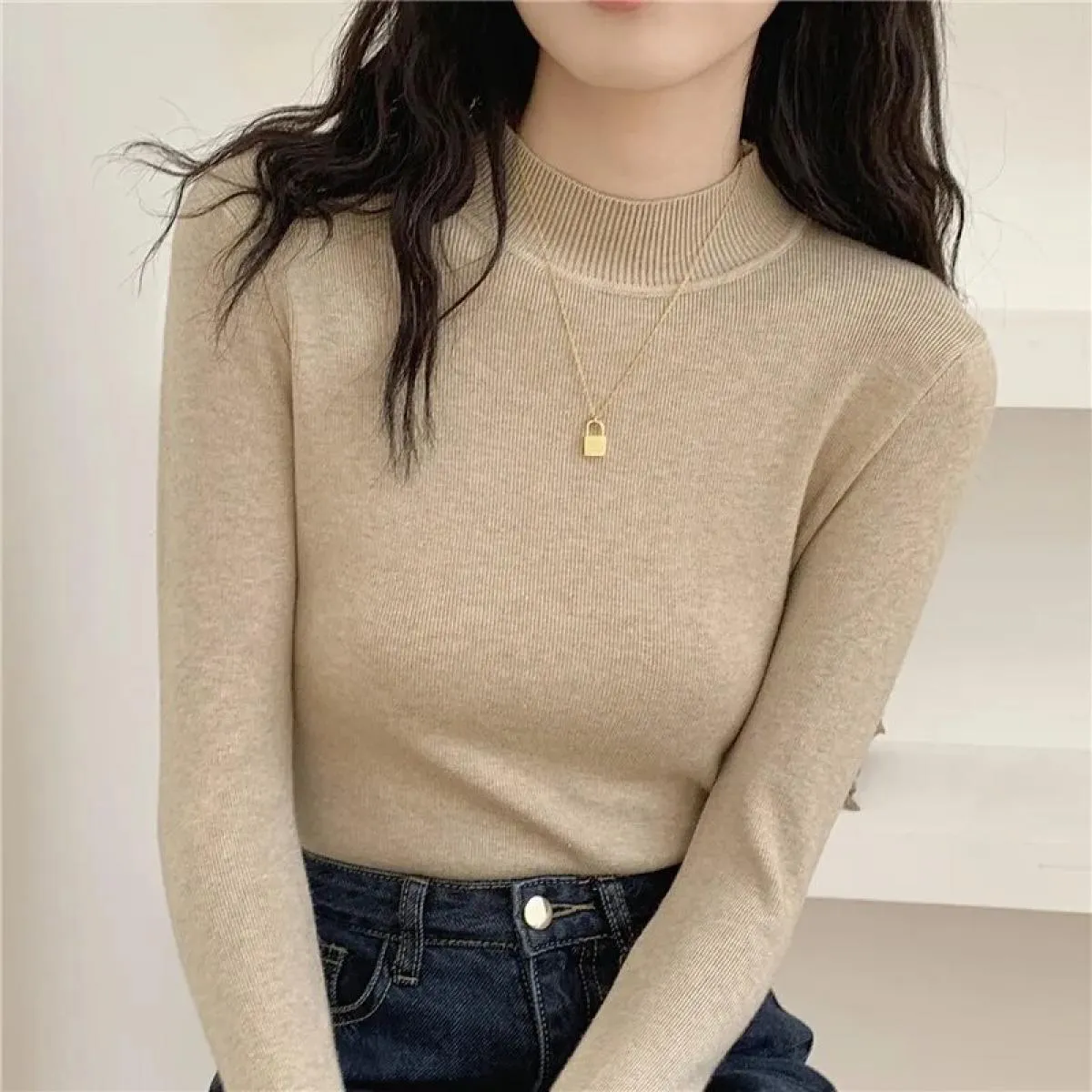 Maglione a mezzo collo alto da donna fondo lavorato a maglia 2023 autunno inverno nuovo maglione caldo pullover