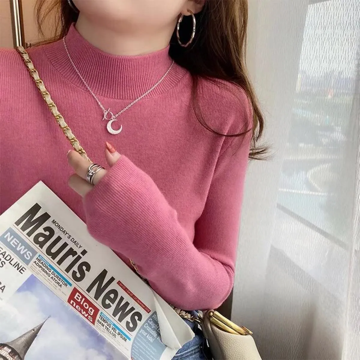 Maglione a mezzo collo alto da donna fondo lavorato a maglia 2023 autunno inverno nuovo maglione caldo pullover