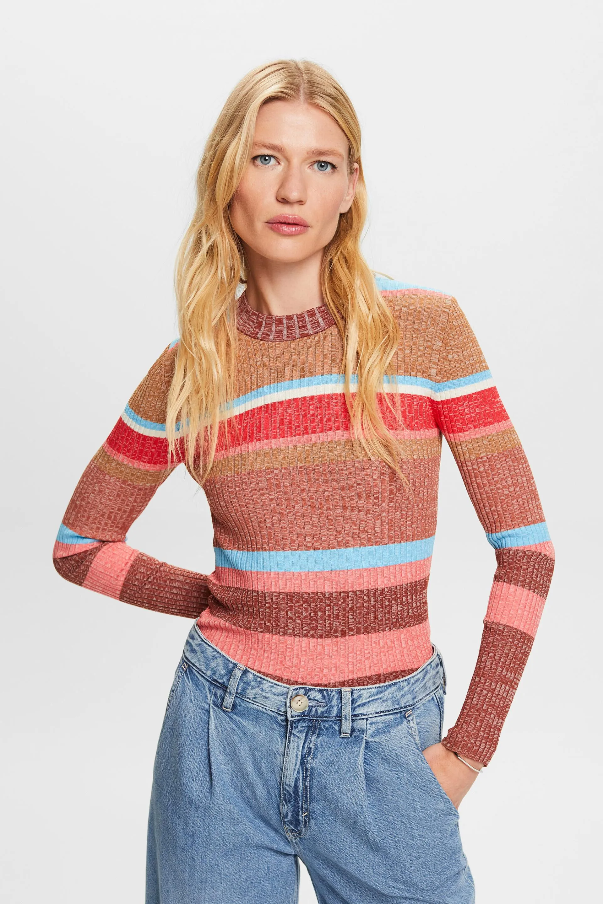 Maglione a righe in maglia a coste, LENZING™ ECOVERO™