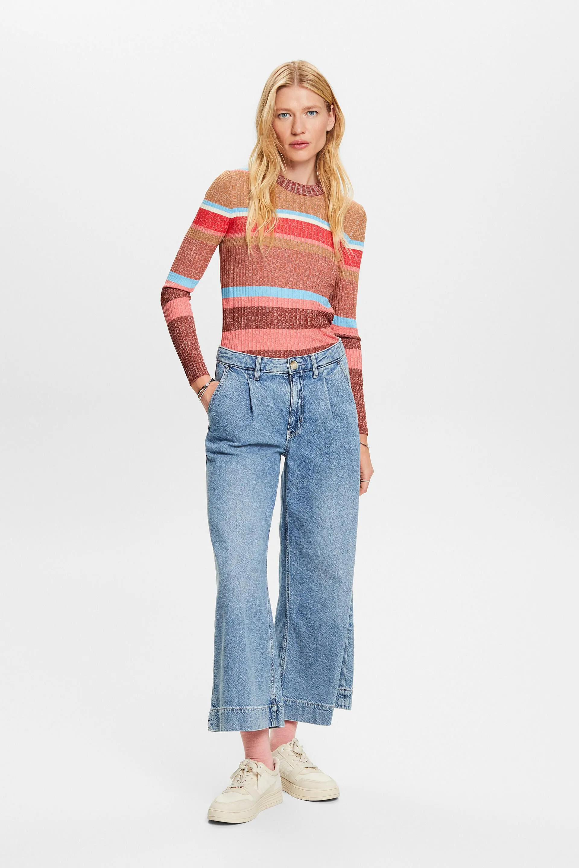 Maglione a righe in maglia a coste, LENZING™ ECOVERO™