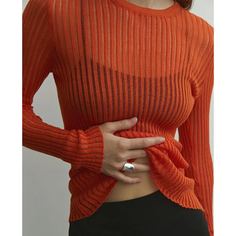 Maglione cavo Europa e America 2023 Maglione snocciolato sottile a maniche lunghe in lana sottile primaverile ed estiva