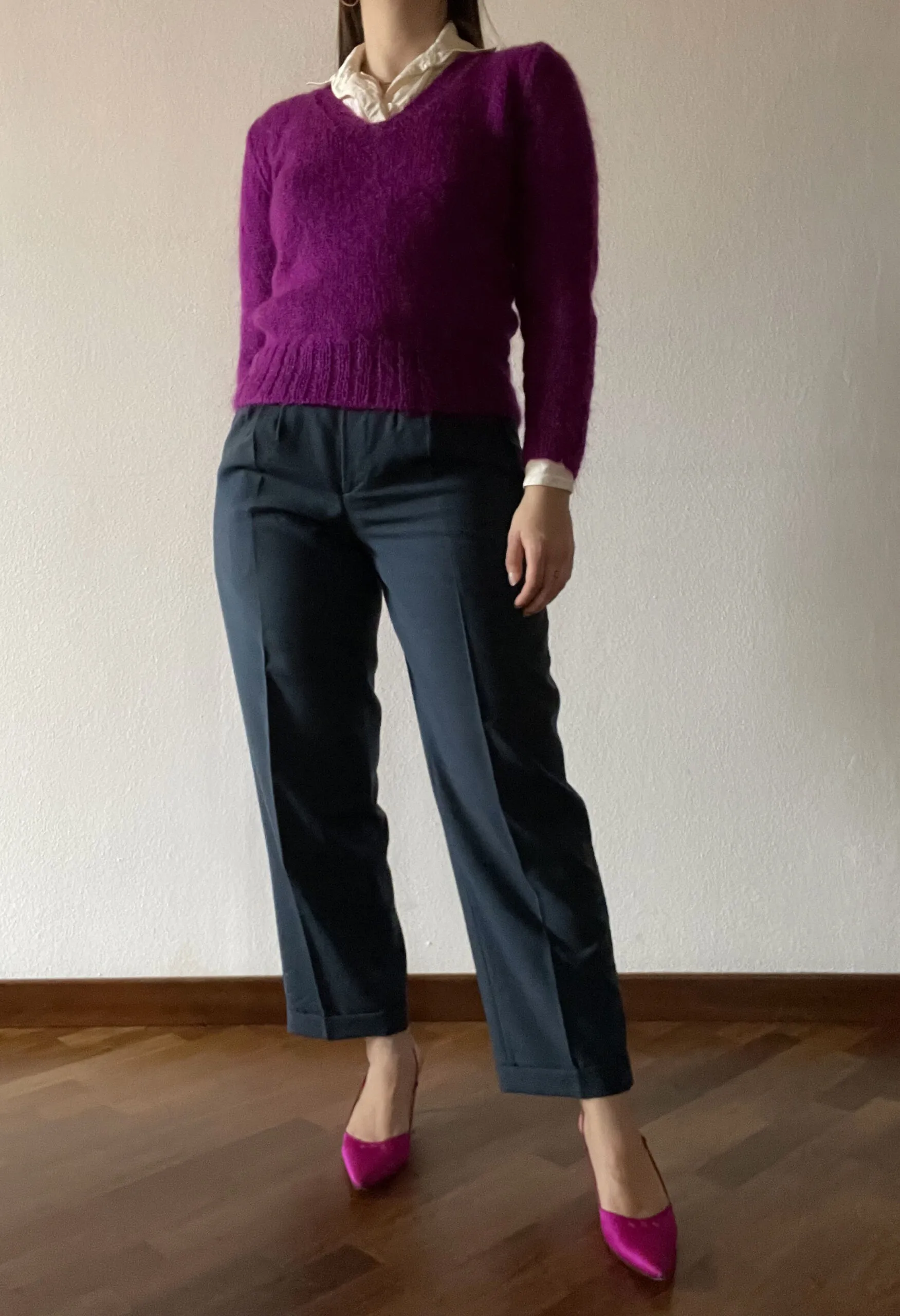 Maglione handmade viola misto mohair vintage anni ’70