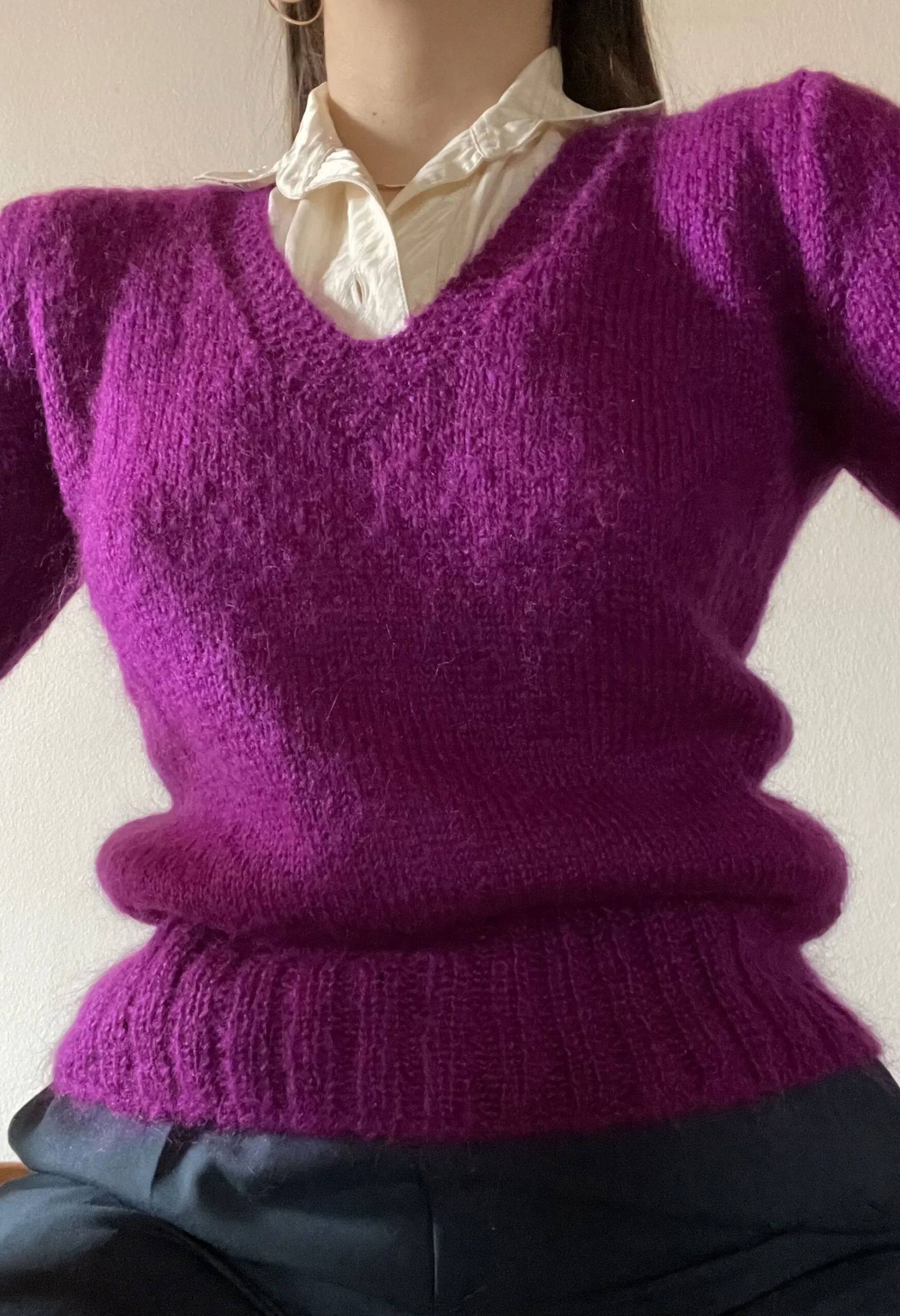 Maglione handmade viola misto mohair vintage anni ’70