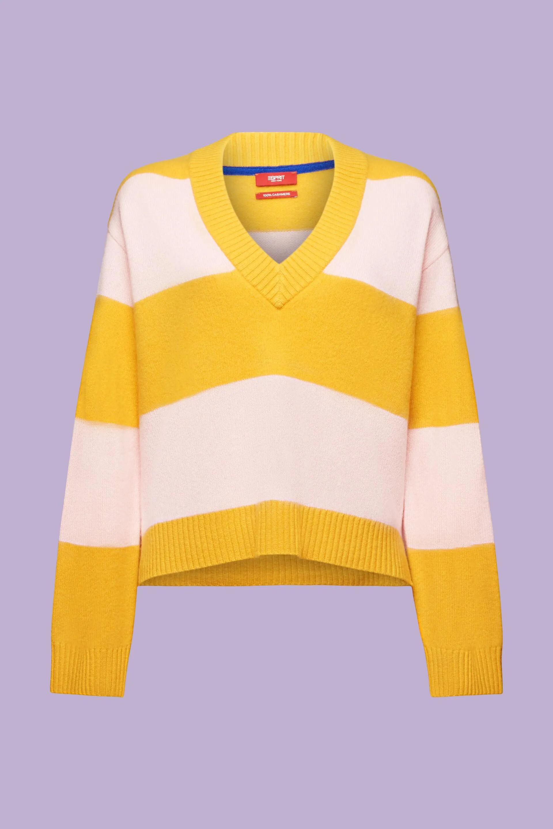 Maglione in cachemire a righe rugby con scollo a V