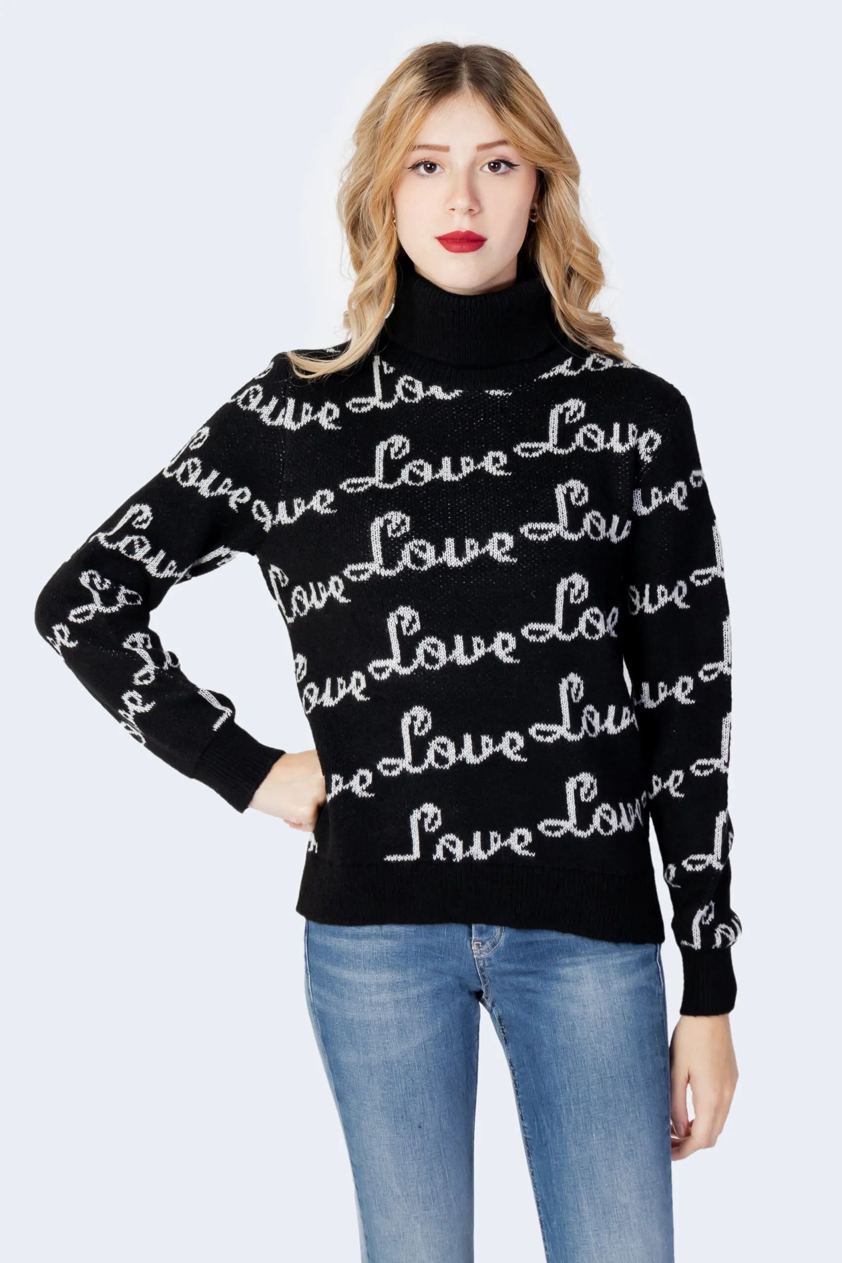 Maglione Only jade text highneck pullover knt Nero