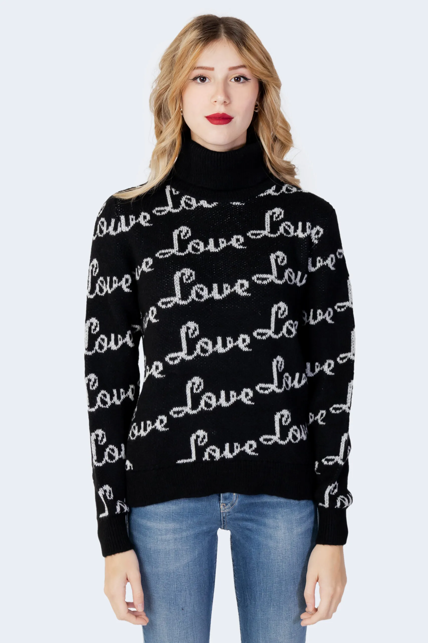 Maglione Only jade text highneck pullover knt Nero