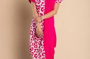 Maxi abito elegante con stampa leopardata, rosa
