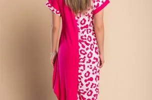 Maxi abito elegante con stampa leopardata, rosa