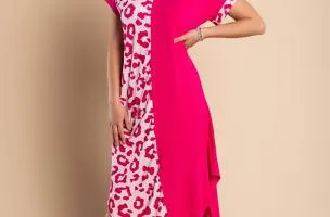 Maxi abito elegante con stampa leopardata, rosa