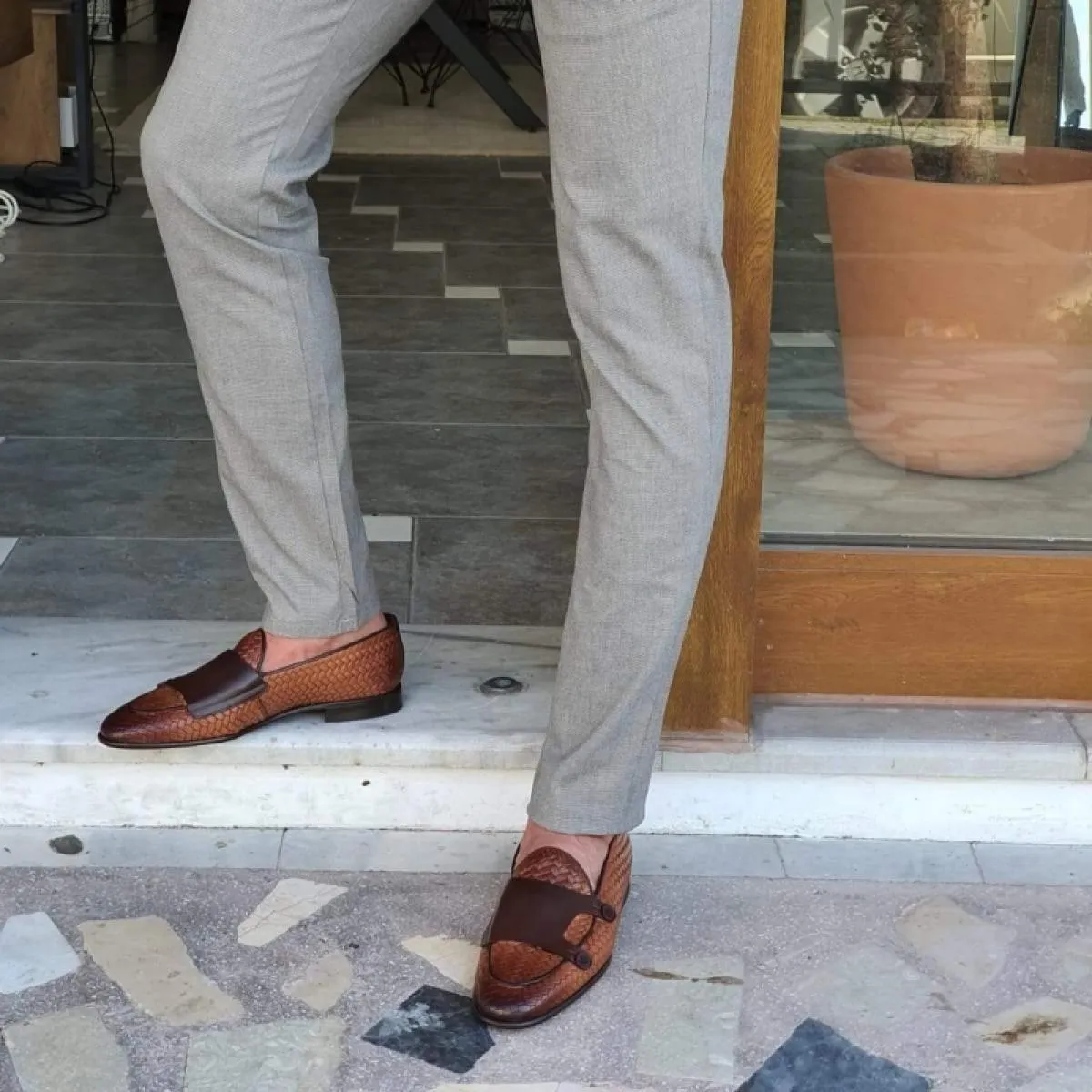 Mocassini da uomo marroni con doppia fibbia Scarpe da monaco slip on punta tonda Primavera Autunno fatte a mano Scarpe formali d