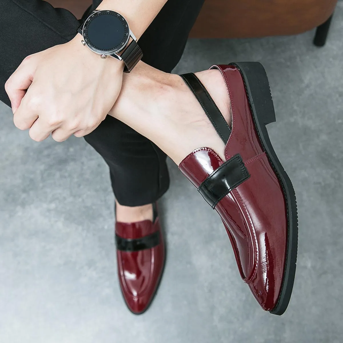 Mocassini neri da uomo punta tonda rossa slip on primavera / autunno scarpe da uomo formali da lavoro taglia 38 46 sandali da uo