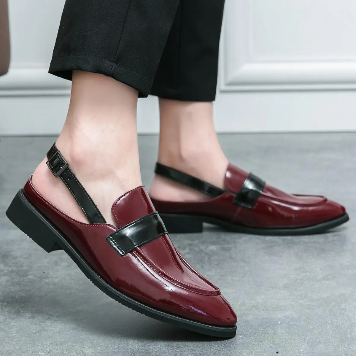 Mocassini neri da uomo punta tonda rossa slip on primavera / autunno scarpe da uomo formali da lavoro taglia 38 46 sandali da uo