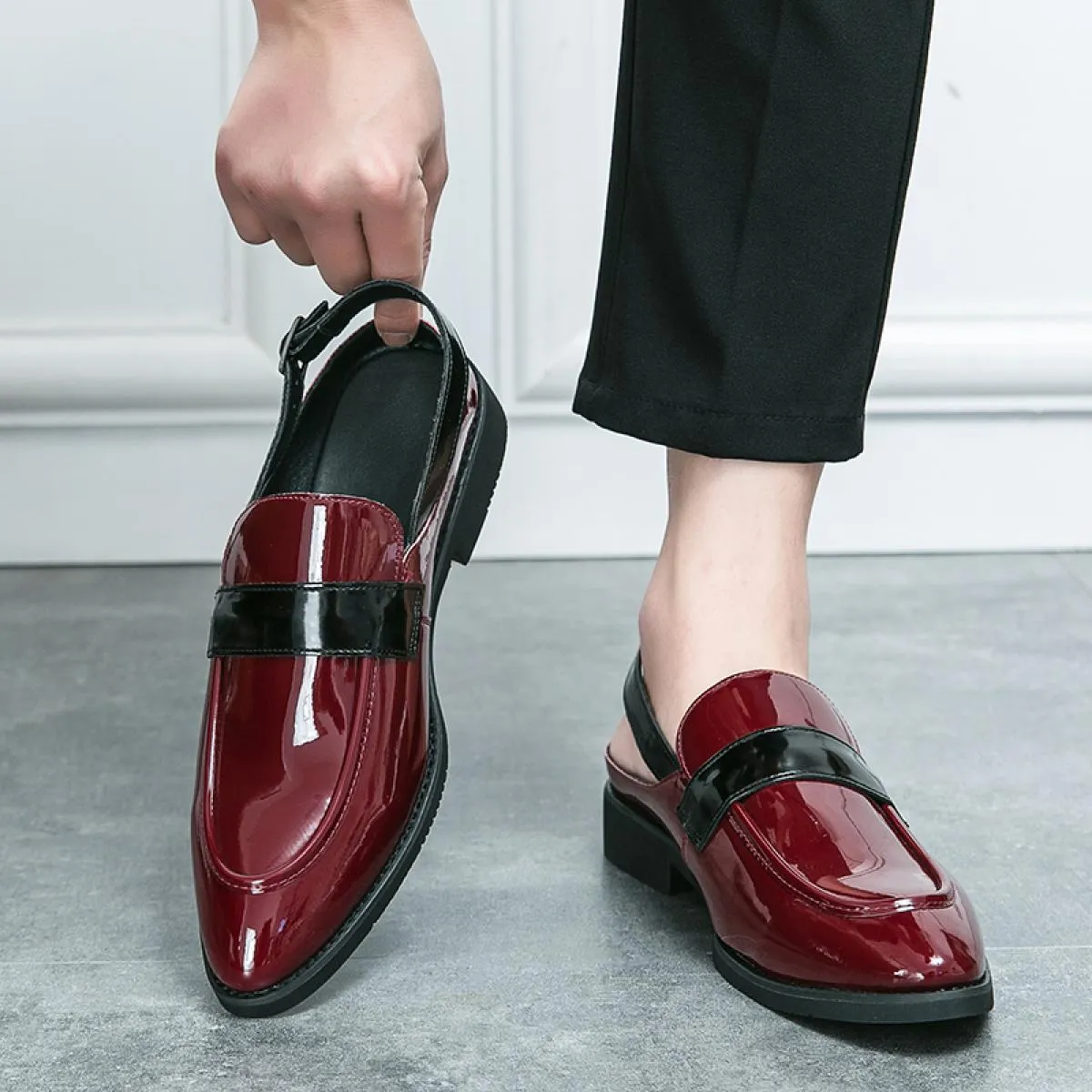 Mocassini neri da uomo punta tonda rossa slip on primavera / autunno scarpe da uomo formali da lavoro taglia 38 46 sandali da uo