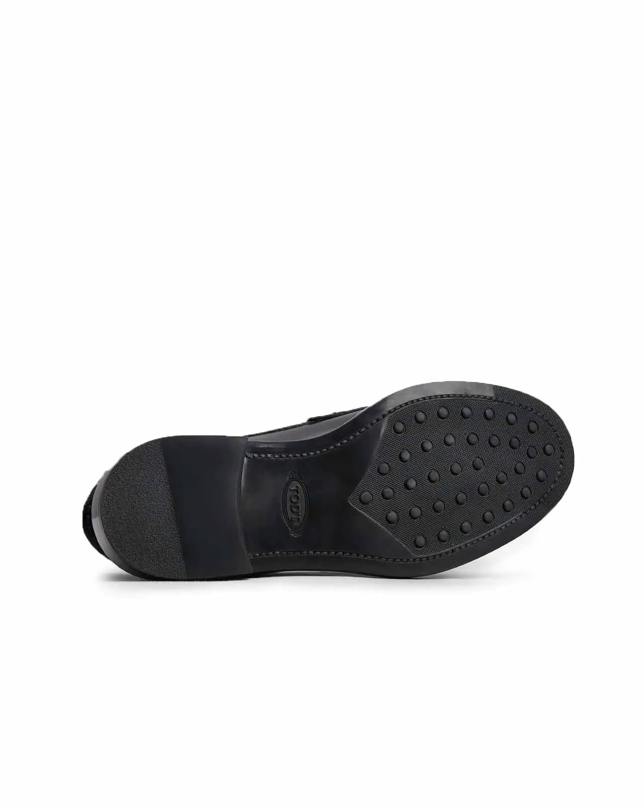 Mocassino pelle spazzolata nera catena oro