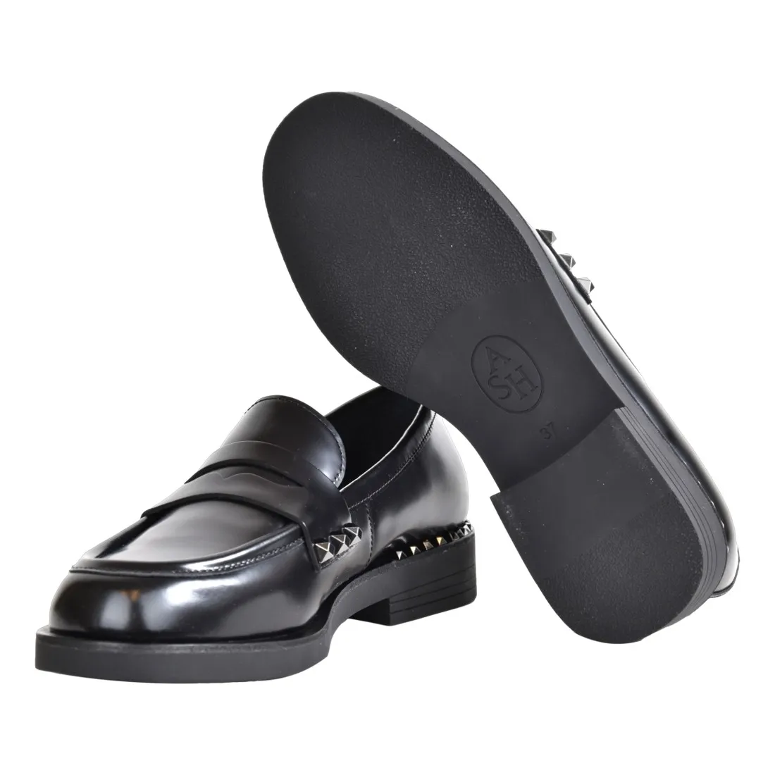MOCASSINO SPAZZOLATO CON BORCHIE ASH WHISPERSTU01 BLACK