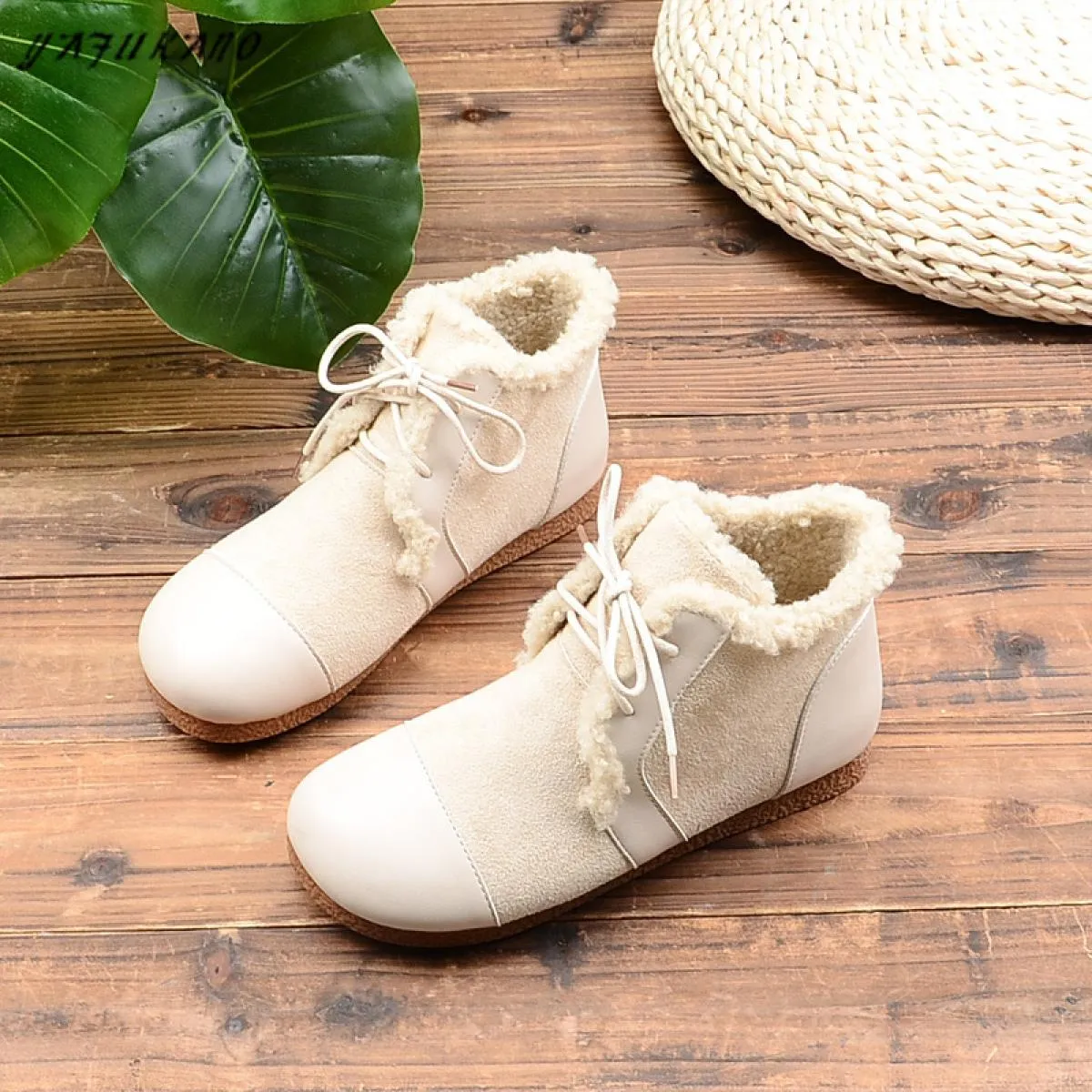 Mori Stivaletti corti con suola morbida retrò Stivali da donna casual Stivaletti piatti con testa tonda Stivali da donna caldi c