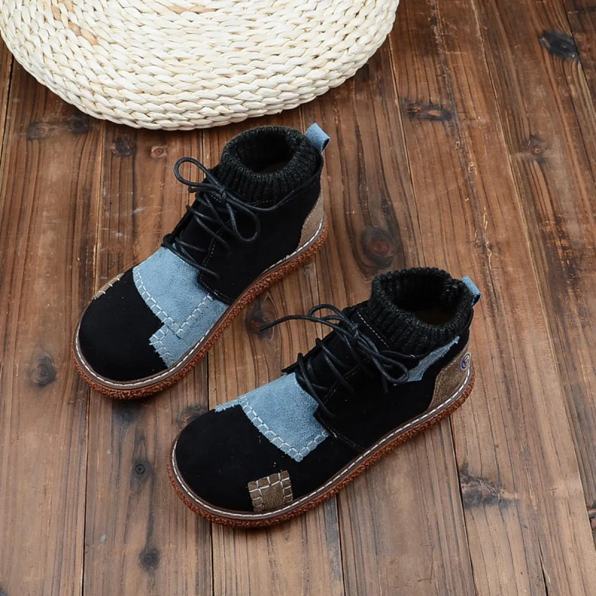 Mori Stivaletti letterari Colori misti Suola spessa Scarpe da bambola con testa grande più Stivaletti con bocca in lana calda in
