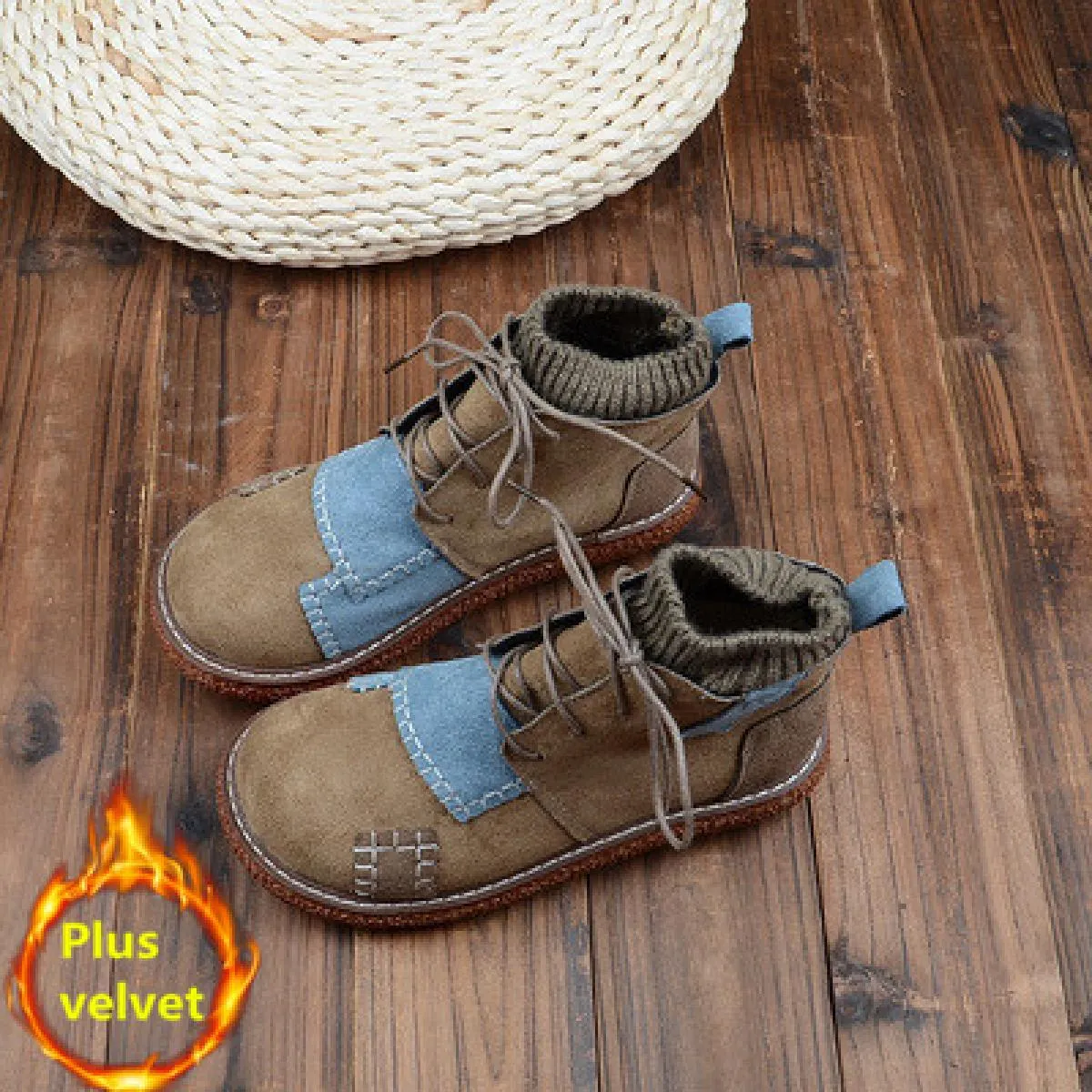 Mori Stivaletti letterari Colori misti Suola spessa Scarpe da bambola con testa grande più Stivaletti con bocca in lana calda in