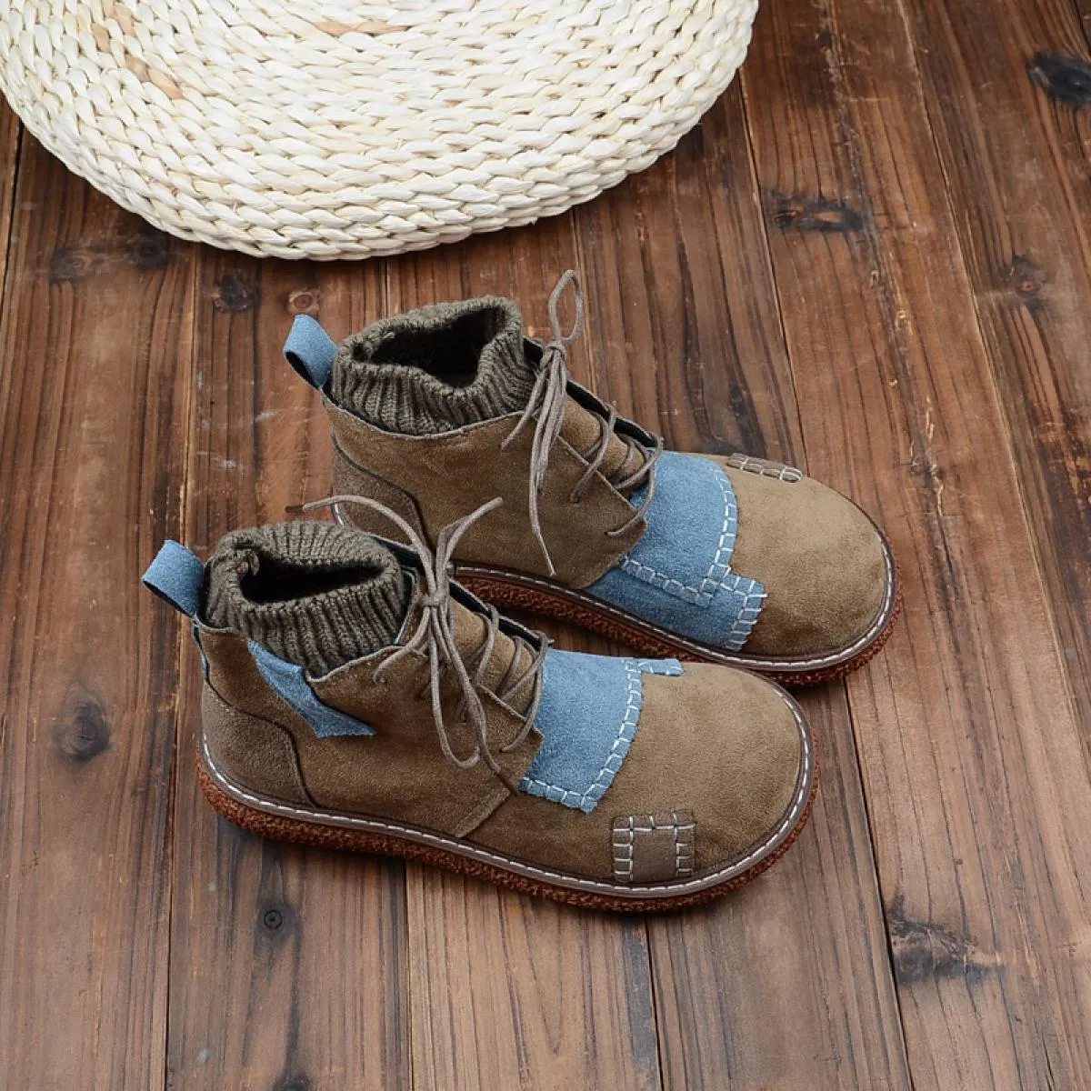 Mori Stivaletti letterari Colori misti Suola spessa Scarpe da bambola con testa grande più Stivaletti con bocca in lana calda in