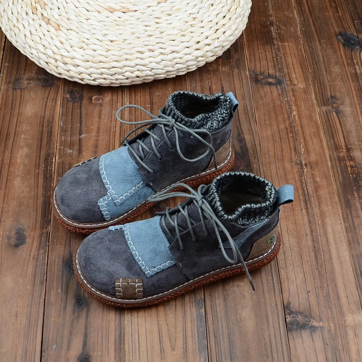 Mori Stivaletti letterari Colori misti Suola spessa Scarpe da bambola con testa grande più Stivaletti con bocca in lana calda in