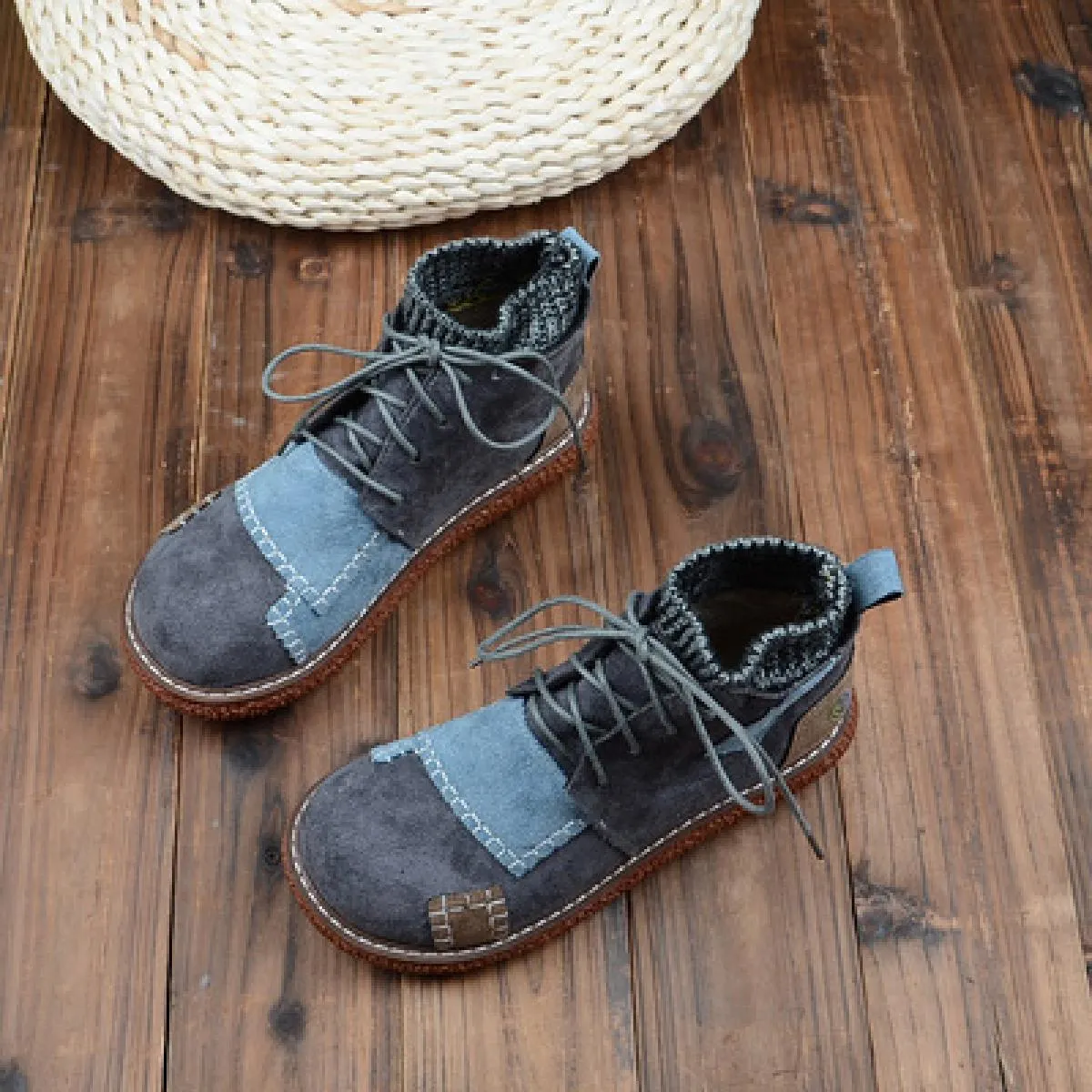 Mori Stivaletti letterari Colori misti Suola spessa Scarpe da bambola con testa grande più Stivaletti con bocca in lana calda in