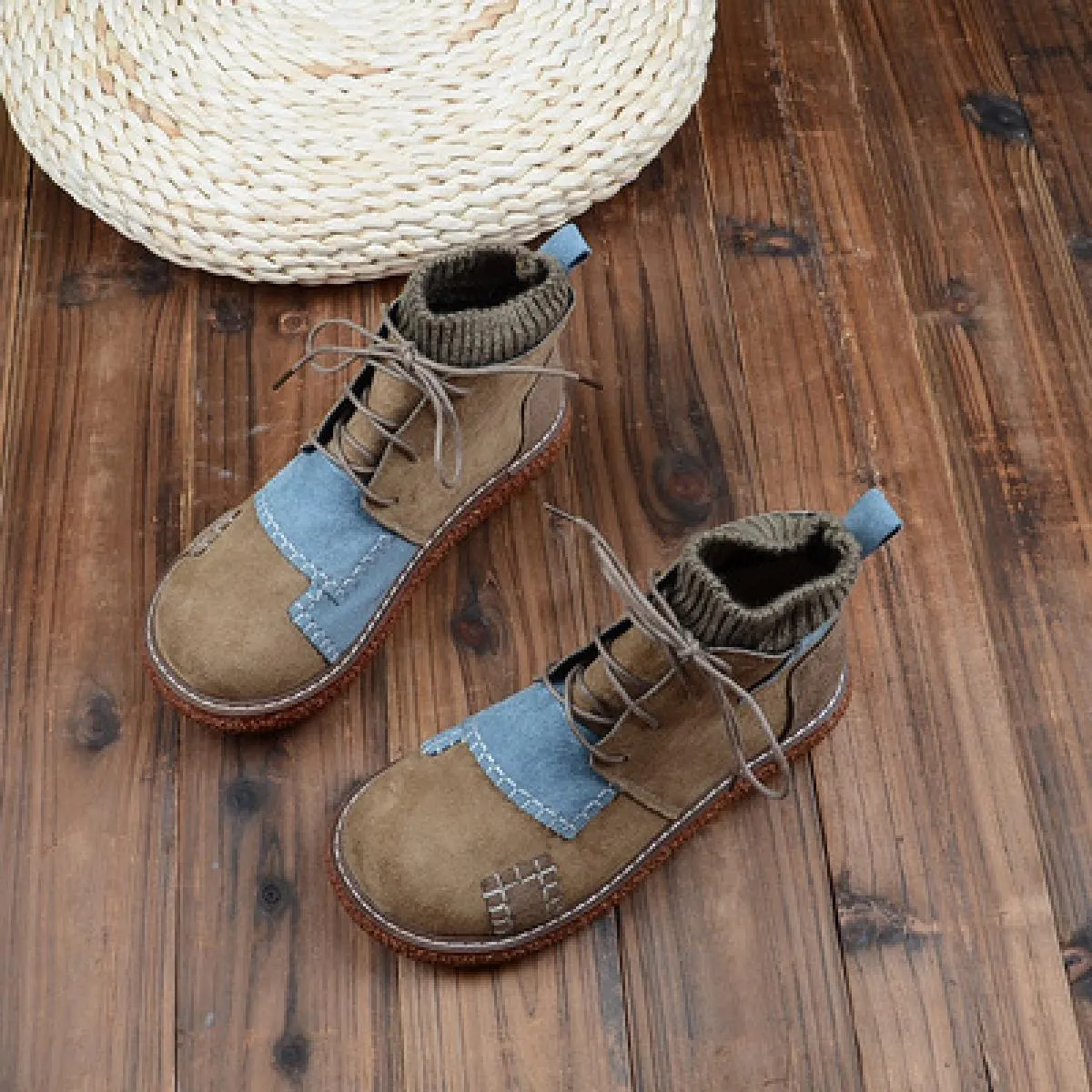 Mori Stivaletti letterari Colori misti Suola spessa Scarpe da bambola con testa grande più Stivaletti con bocca in lana calda in