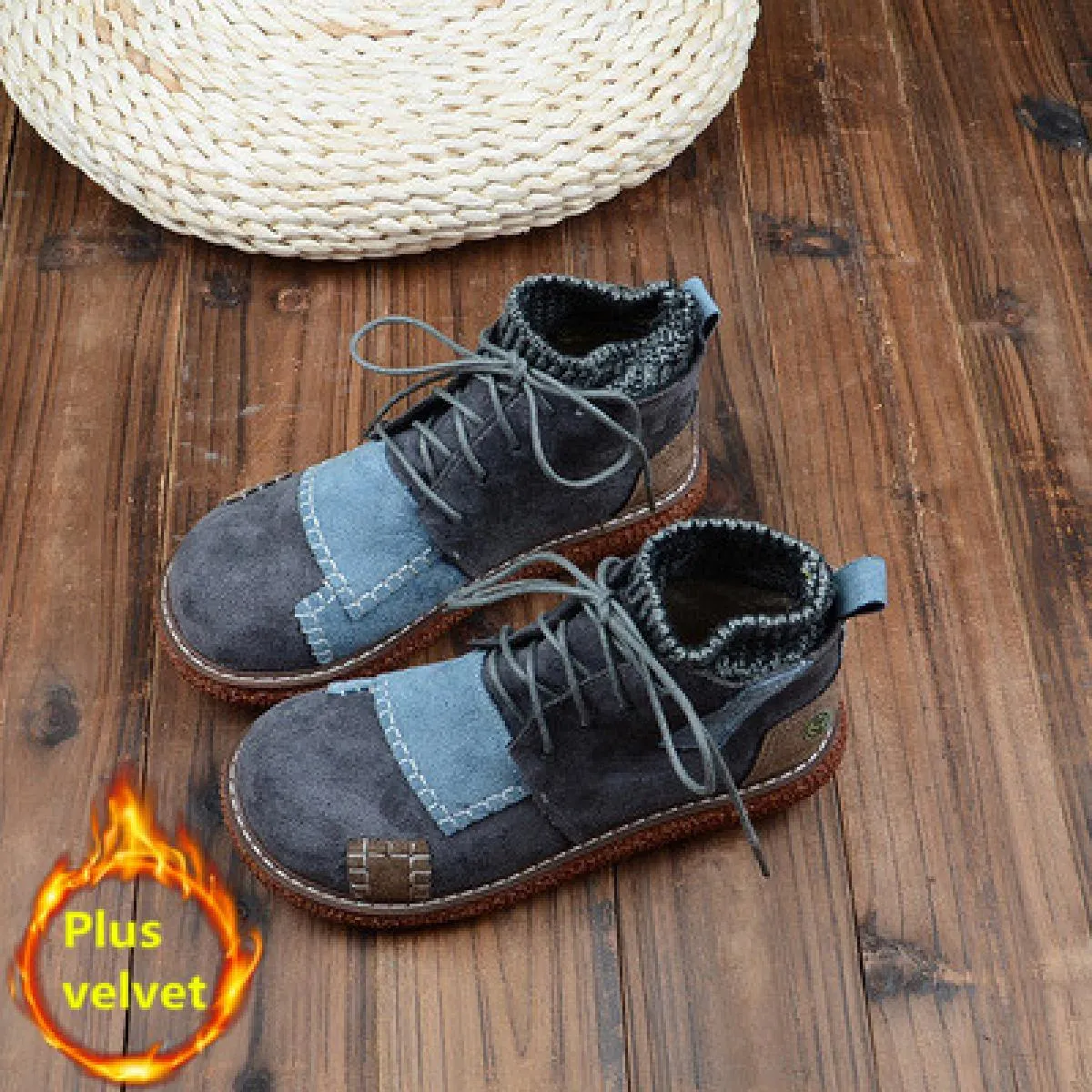 Mori Stivaletti letterari Colori misti Suola spessa Scarpe da bambola con testa grande più Stivaletti con bocca in lana calda in