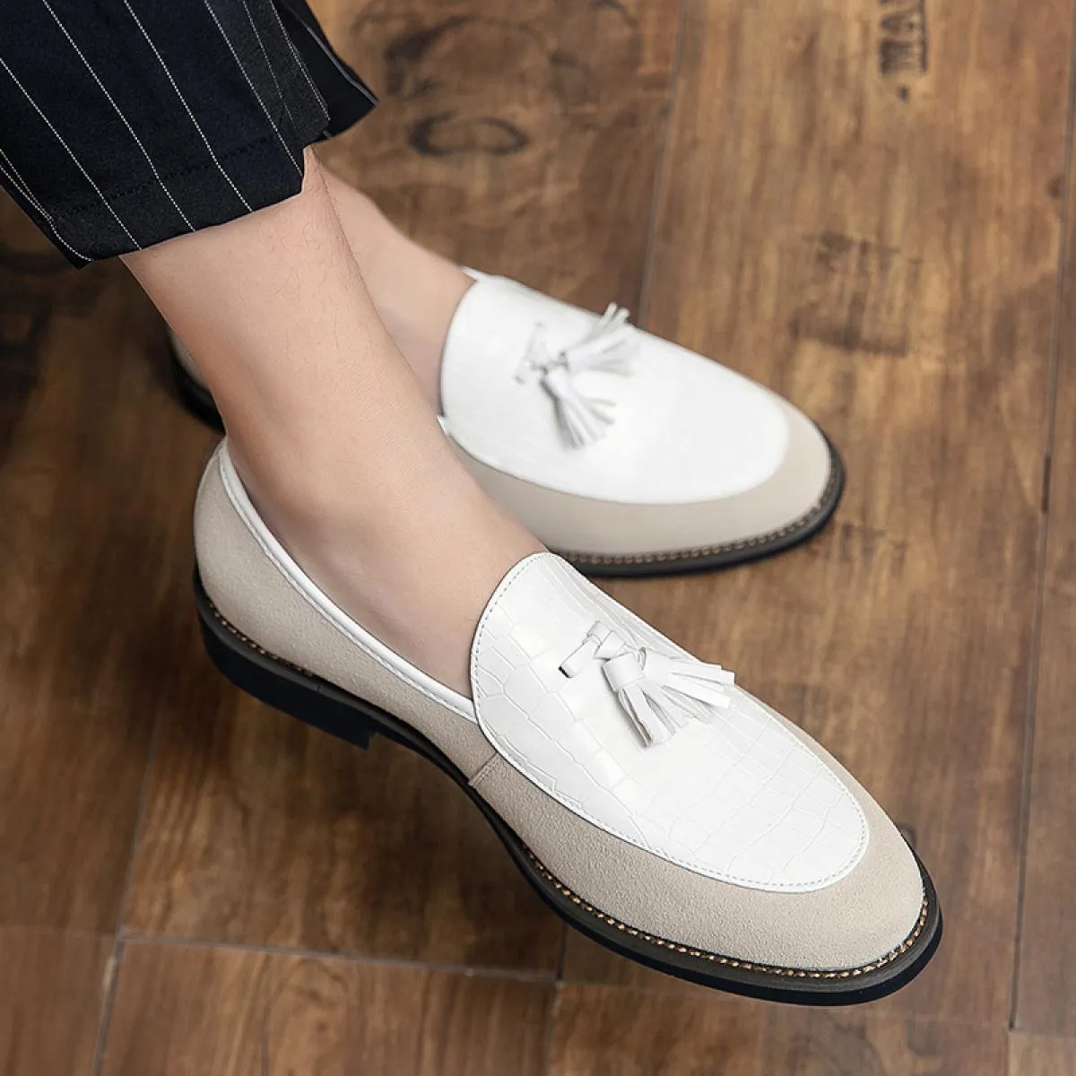 Nuovi mocassini da uomo neri punta quadrata slip on nappe marrone beige scarpe da lavoro formali taglia 38 48 scarpe da uomo di