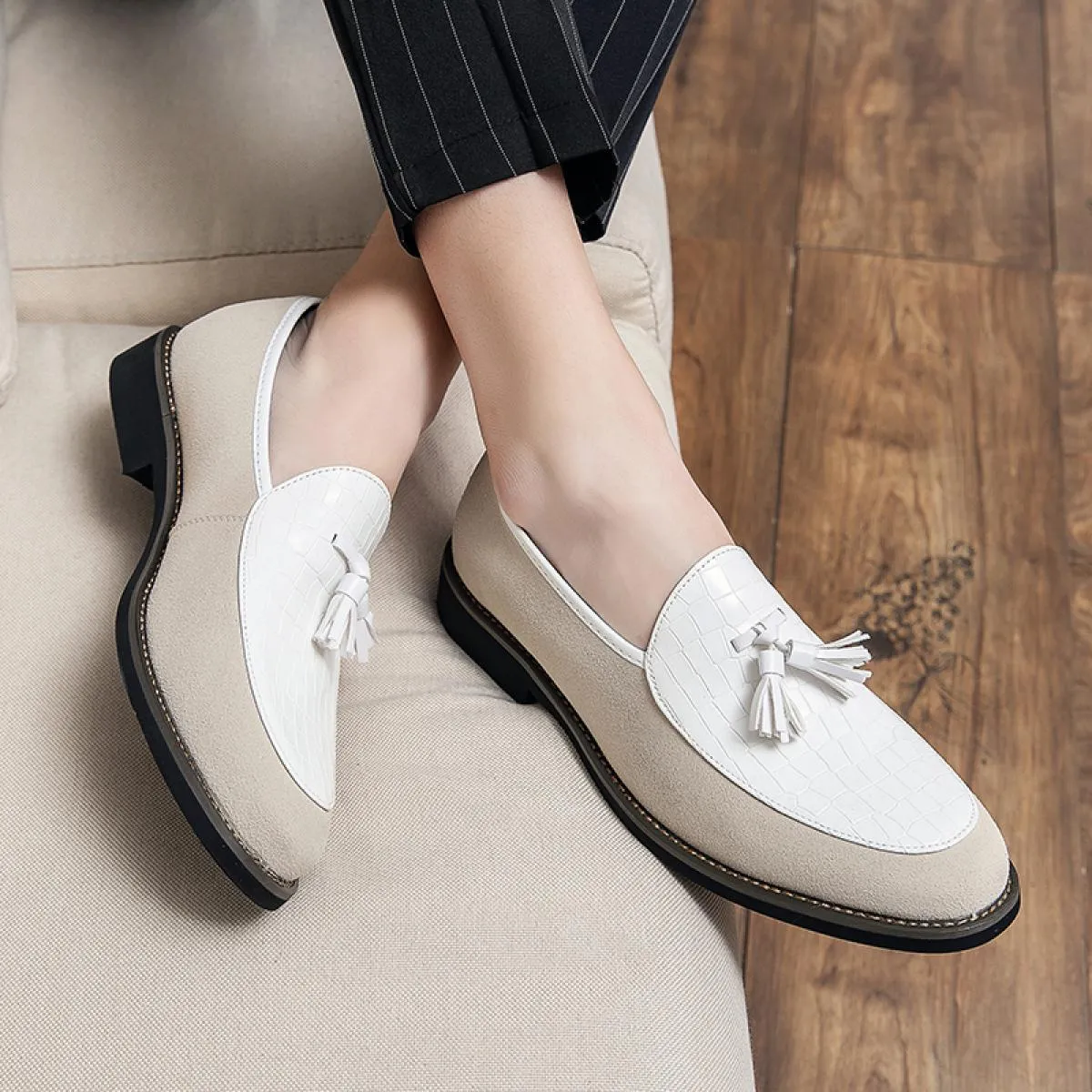 Nuovi mocassini da uomo neri punta quadrata slip on nappe marrone beige scarpe da lavoro formali taglia 38 48 scarpe da uomo di