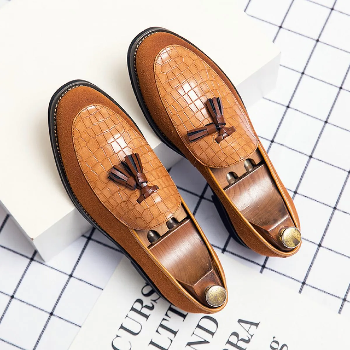 Nuovi mocassini da uomo neri punta quadrata slip on nappe marrone beige scarpe da lavoro formali taglia 38 48 scarpe da uomo di