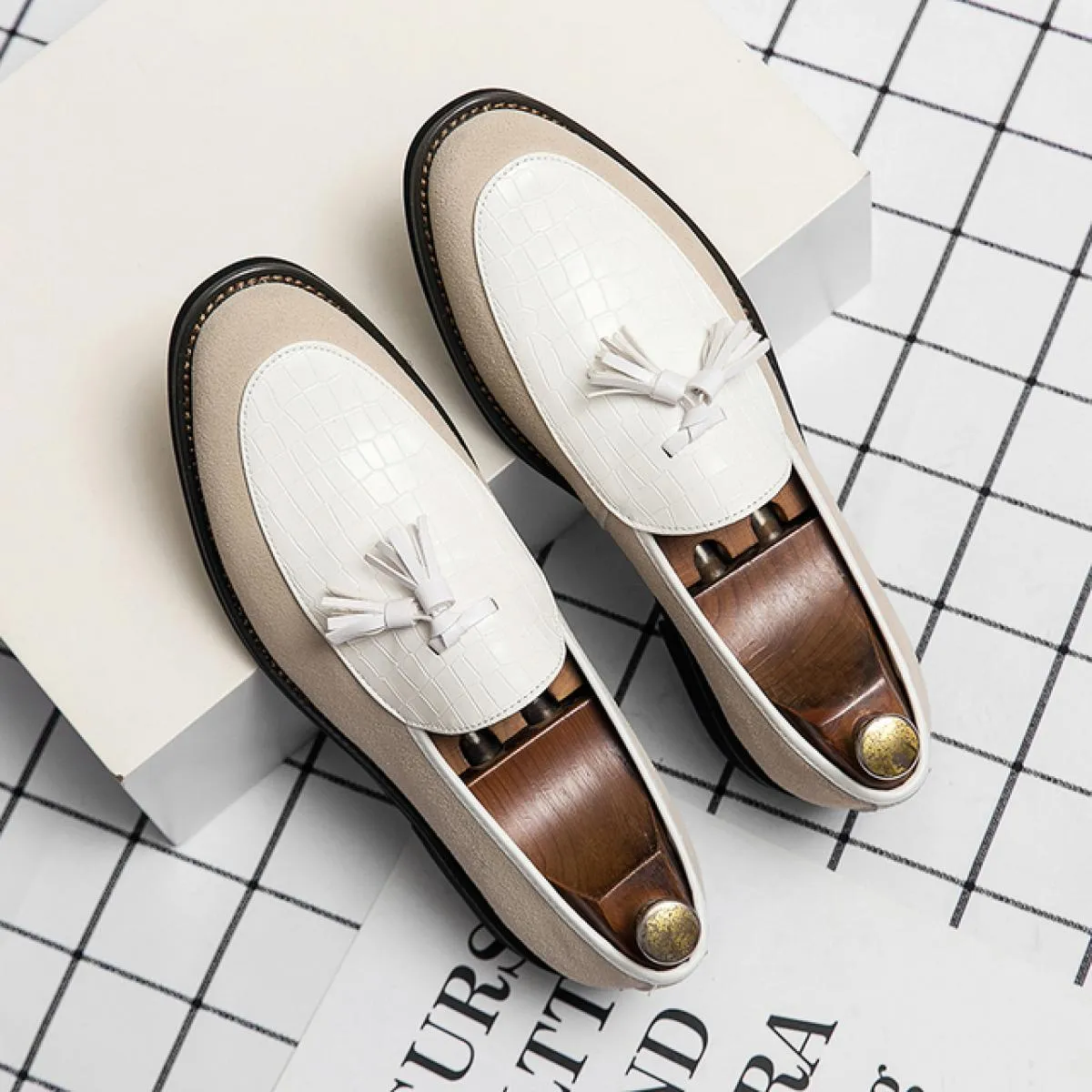 Nuovi mocassini da uomo neri punta quadrata slip on nappe marrone beige scarpe da lavoro formali taglia 38 48 scarpe da uomo di