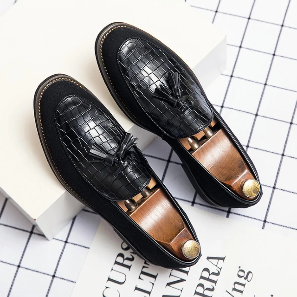 Nuovi mocassini da uomo neri punta quadrata slip on nappe marrone beige scarpe da lavoro formali taglia 38 48 scarpe da uomo di