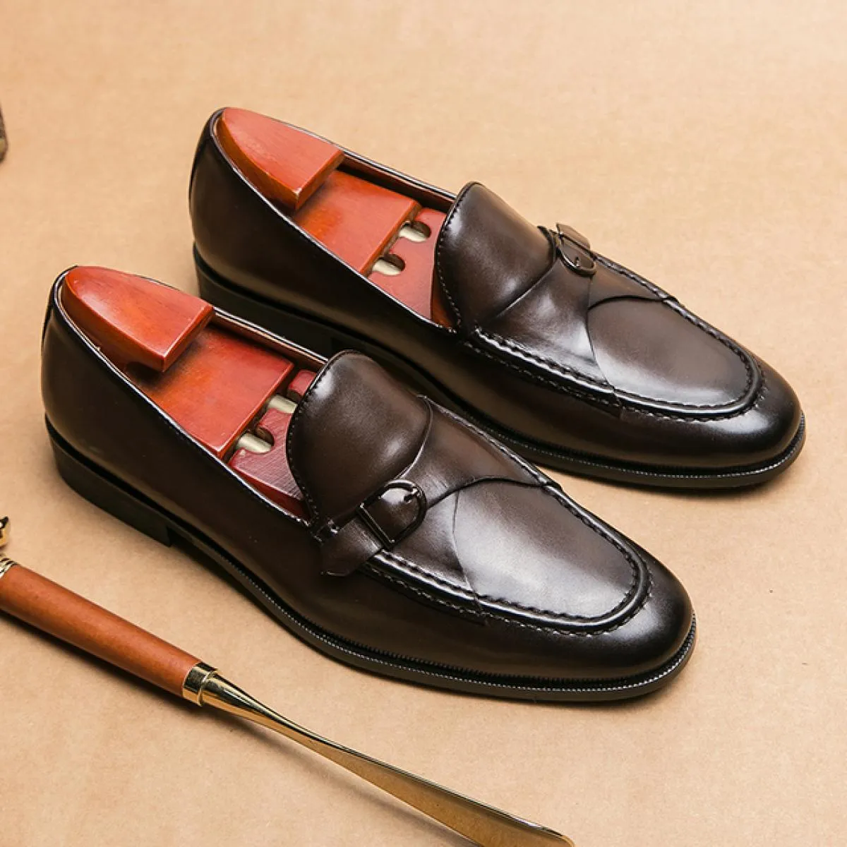 Nuovi mocassini marroni da uomo con punta quadrata e scarpe formali da uomo fatte a mano da lavoro taglia 38 46 Spedizione gratu