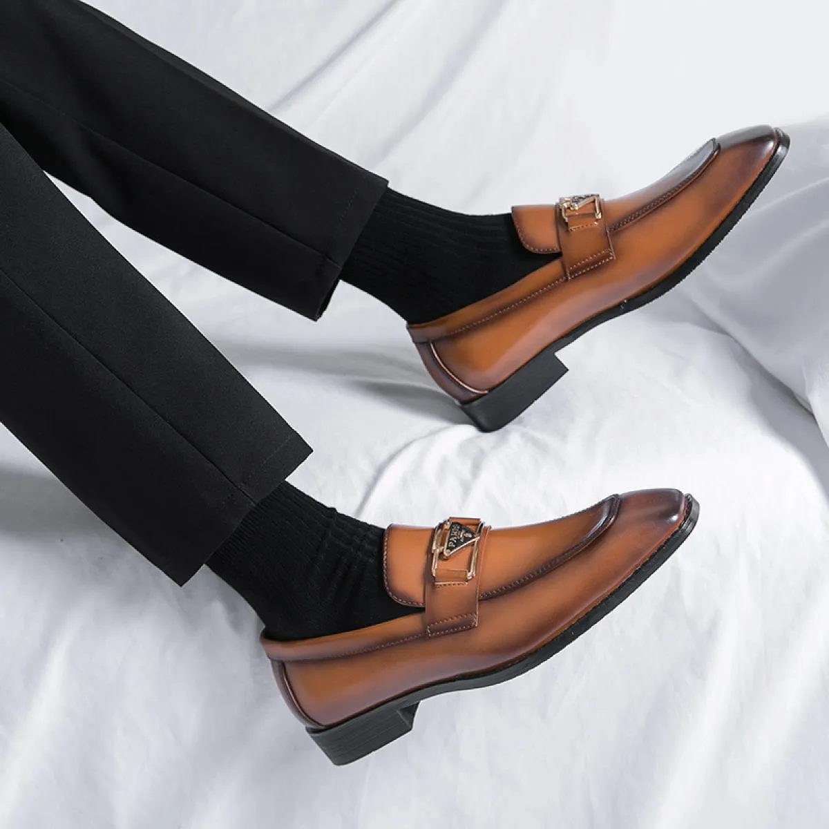 Nuovi mocassini marroni da uomo Scarpe formali da uomo con punta quadrata nera Scarpe da uomo fatte a mano da lavoro Taglia 3846