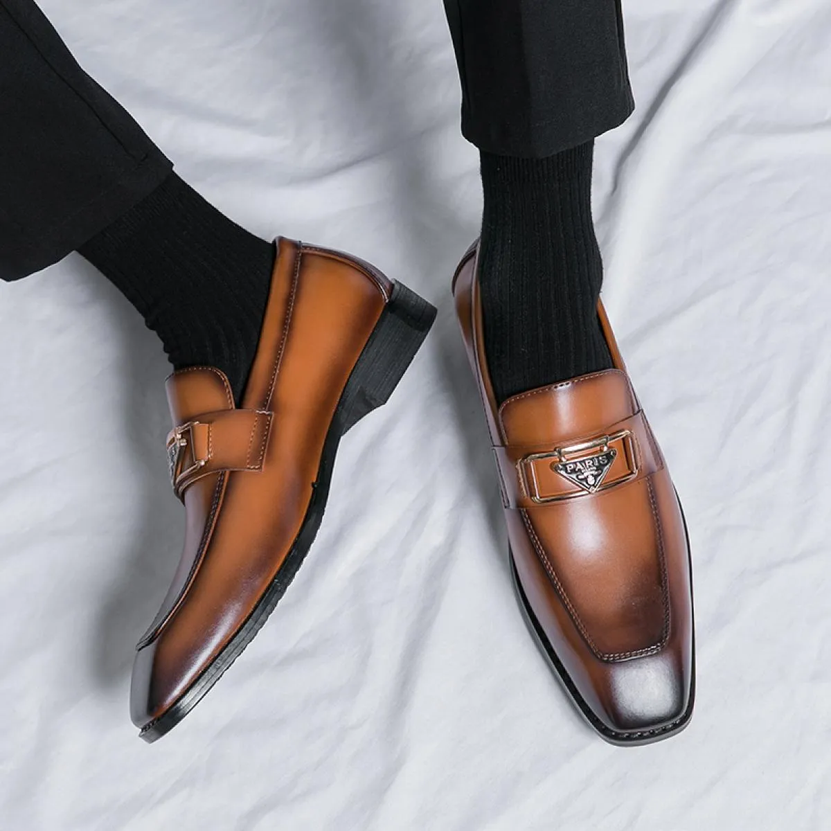 Nuovi mocassini marroni da uomo Scarpe formali da uomo con punta quadrata nera Scarpe da uomo fatte a mano da lavoro Taglia 3846