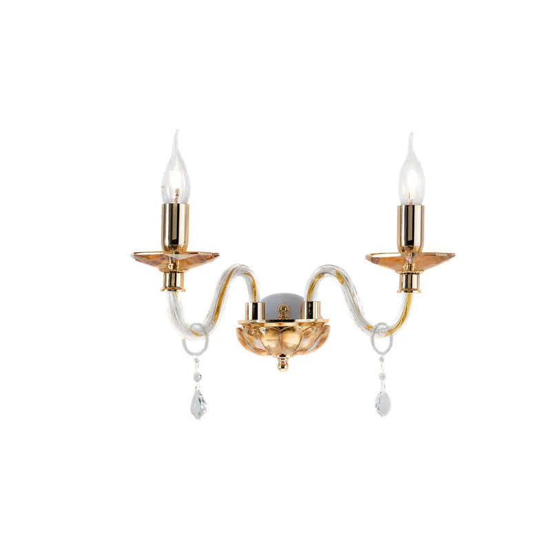 Ondaluce Applique Cecilia/2 in vetro e cristallo, paralumi in tessuto plissé, oro
