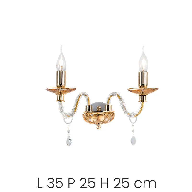 Ondaluce Applique Cecilia/2 in vetro e cristallo, paralumi in tessuto plissé, oro