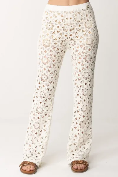 Pantaloni in maglia crochet a fiori PARCHMENT