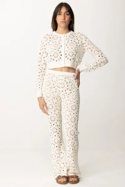 Pantaloni in maglia crochet a fiori PARCHMENT