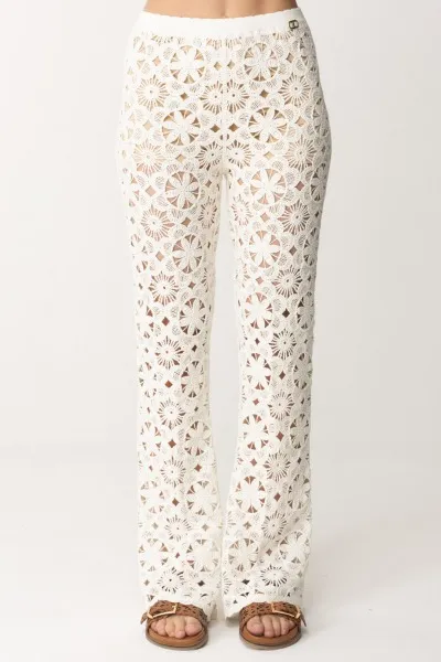 Pantaloni in maglia crochet a fiori PARCHMENT
