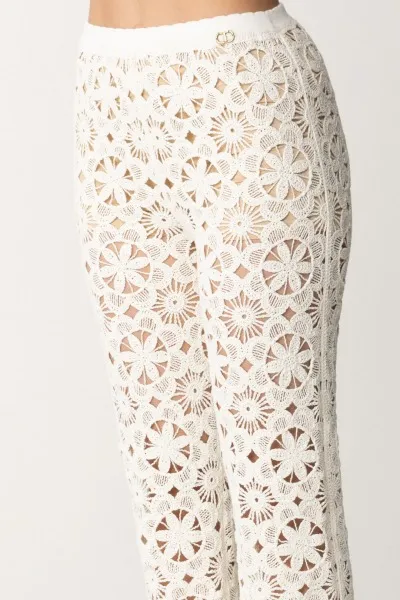 Pantaloni in maglia crochet a fiori PARCHMENT