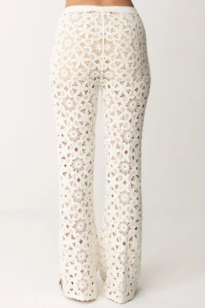 Pantaloni in maglia crochet a fiori PARCHMENT