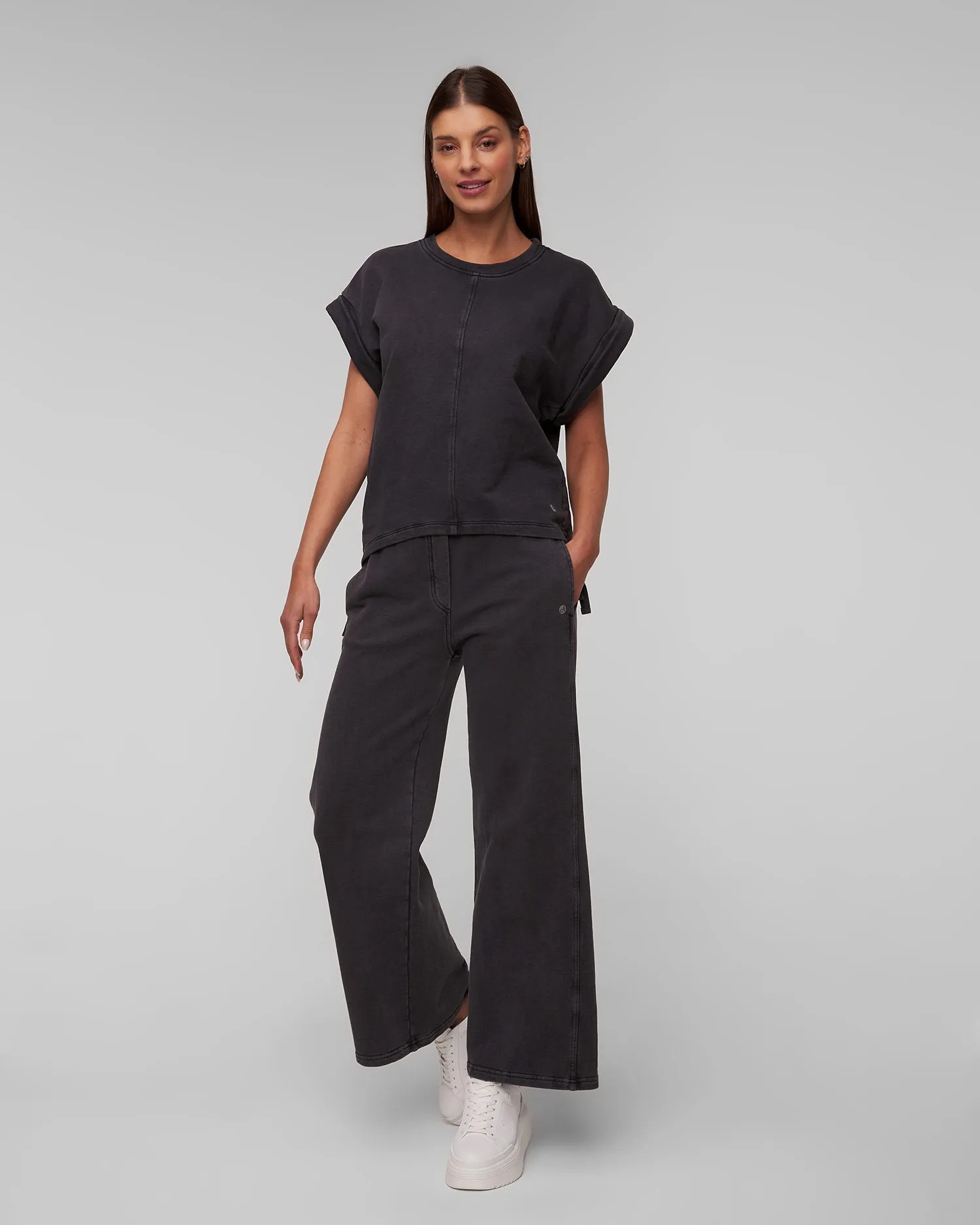Pantaloni neri con gambe larghe da tuta da donna Deha D02815-10009