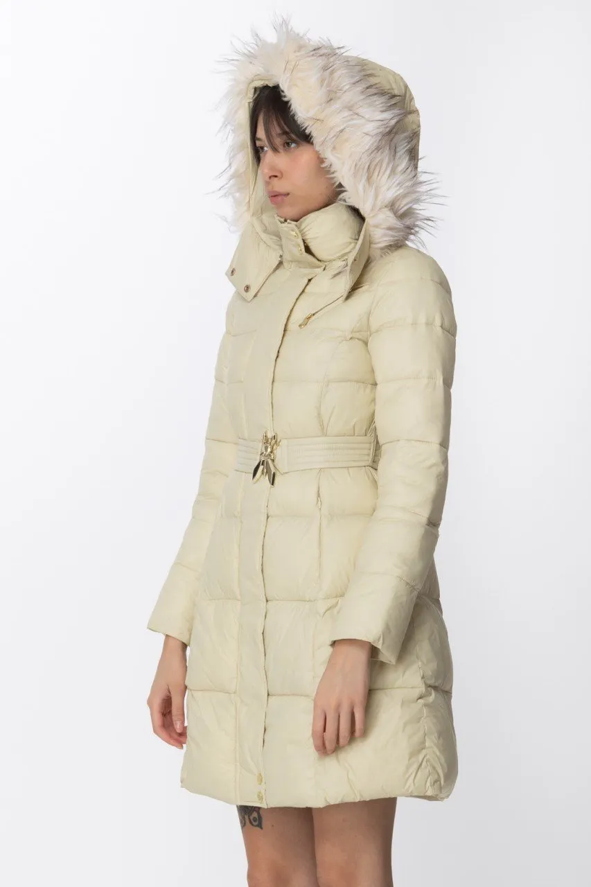 Piumino con cintura e pelliccia Buttery White