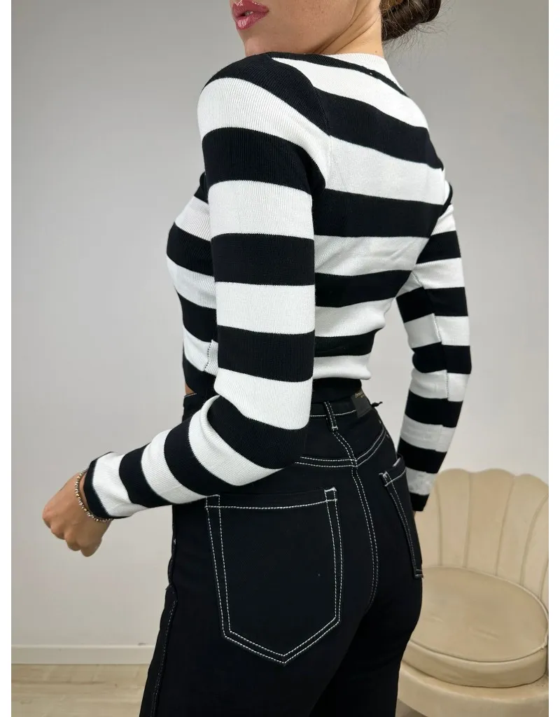 PULL CROP MANUELA NERO-BIANCO