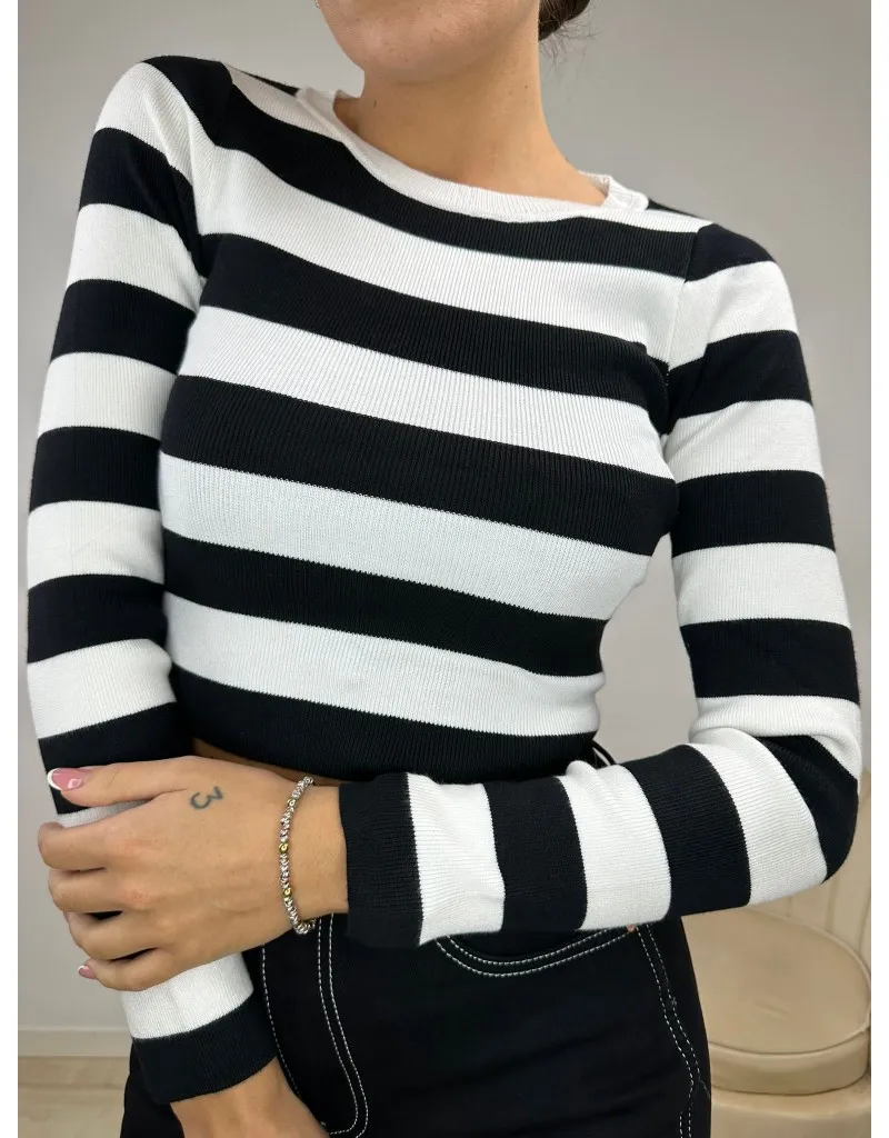 PULL CROP MANUELA NERO-BIANCO