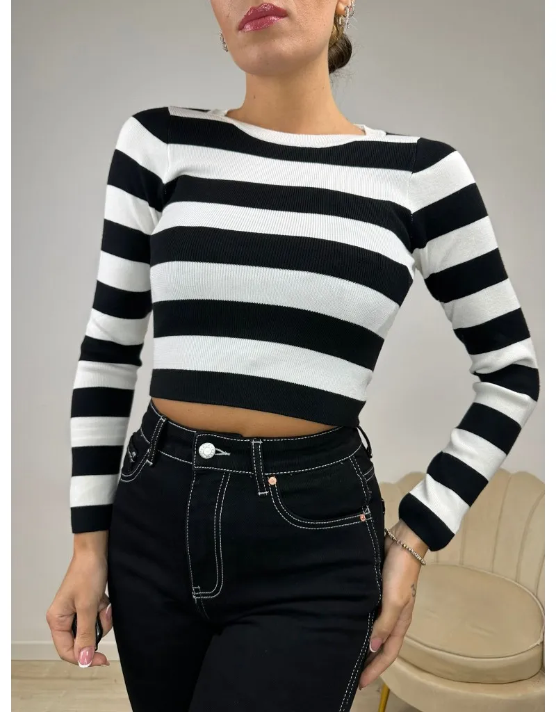 PULL CROP MANUELA NERO-BIANCO