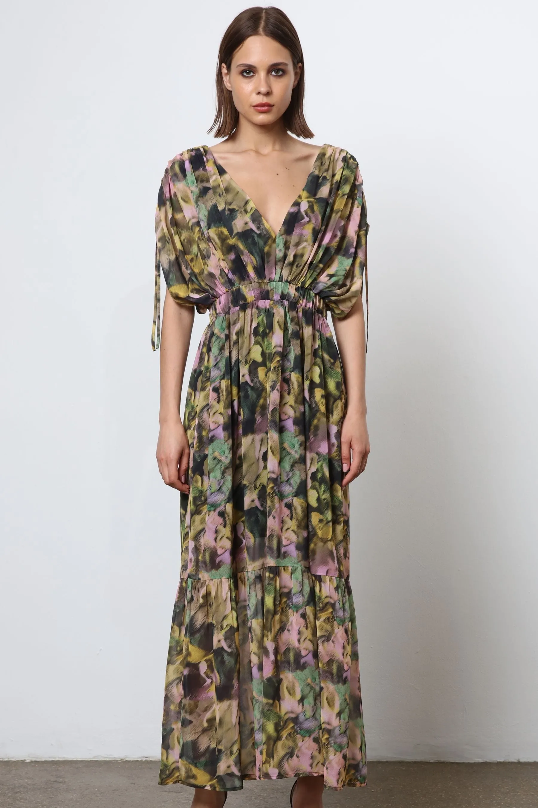Religion - Abito maxi con gonna a balze in bellissime stampe