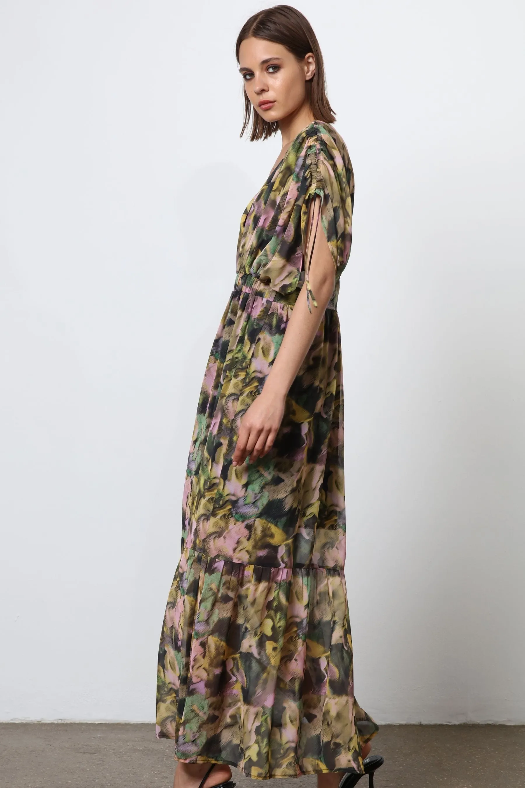 Religion - Abito maxi con gonna a balze in bellissime stampe