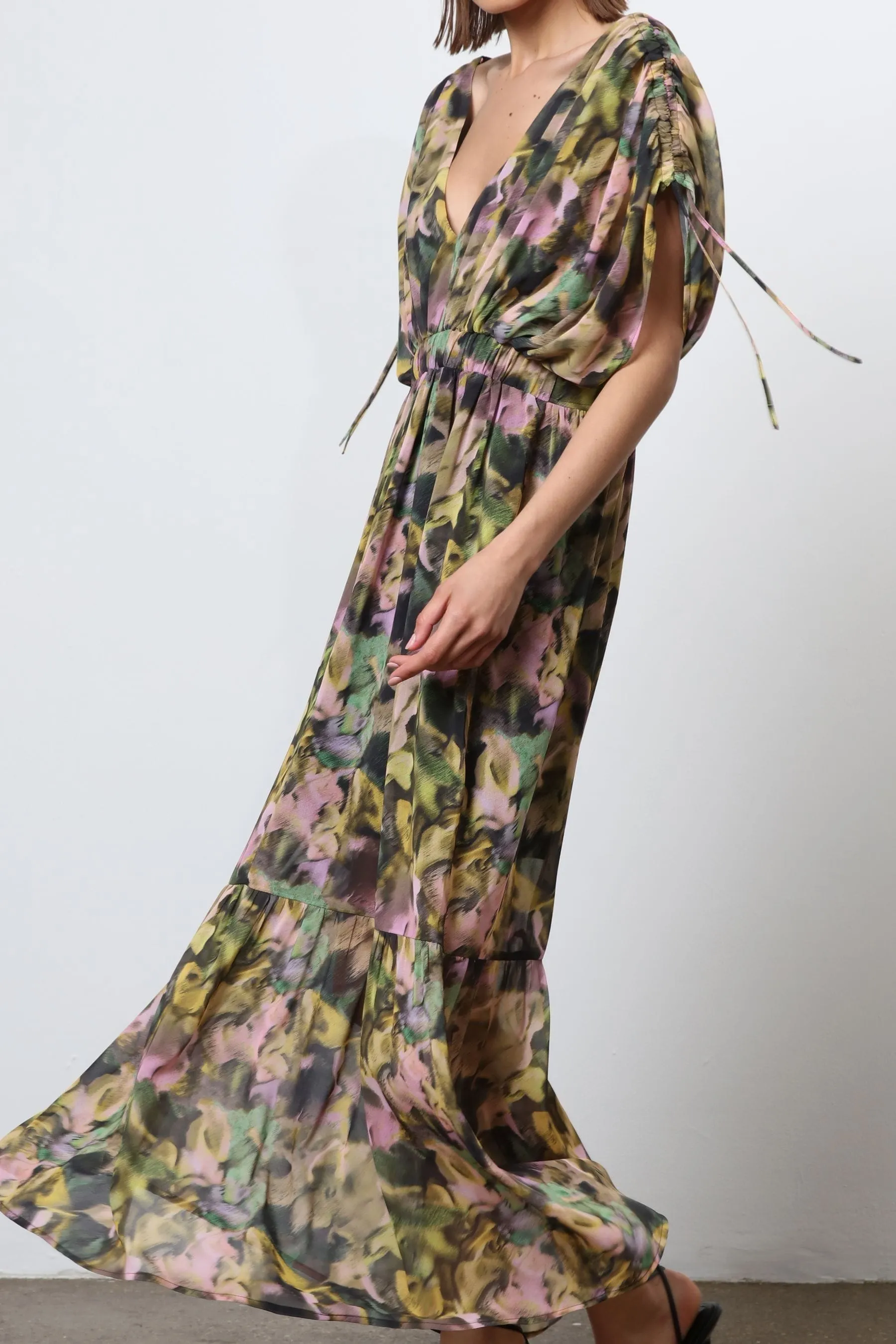 Religion - Abito maxi con gonna a balze in bellissime stampe